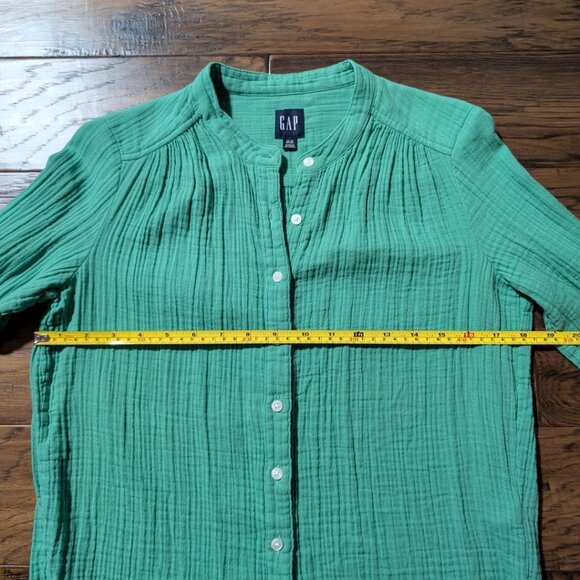 Gap crinkle gauze cotton top button down shirt green size XS petite - Picture 6 of 16